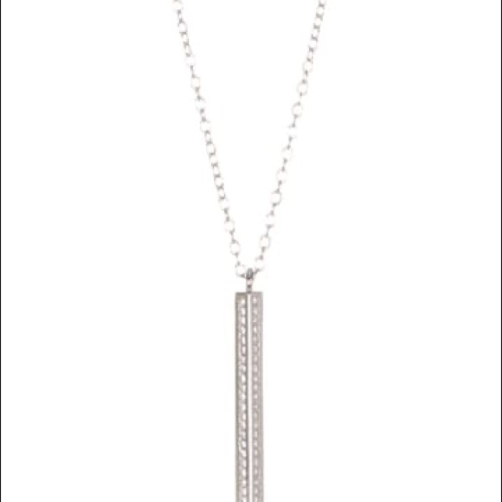 Pave Swarovski  Sterling Silver Bar Drop Necklace